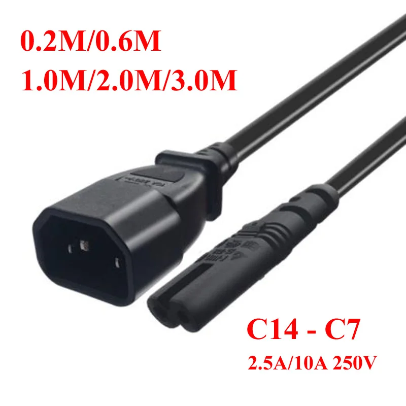 

Black 0.2M 0.6M 1.0M 2.0M 3.0M PVC copper IEC320 C14 TO C7 power cord 2.5A/10A 250V C7 eight-suffix UPS PDU power cable