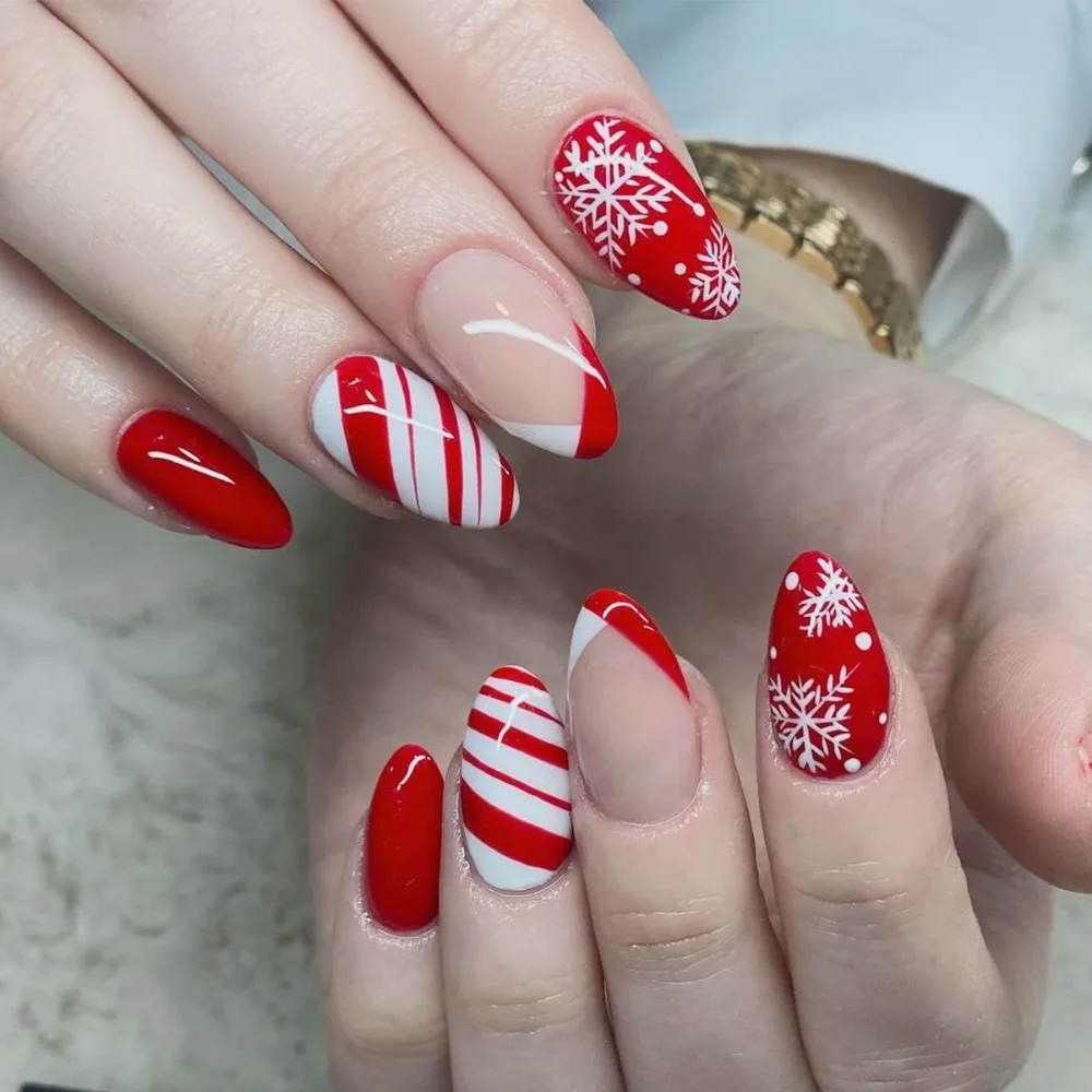 24pc Weihnachten Mandel falsche Nägel drücken auf Nägel gefälschte Nagels pitzen Glitzer pulver DIY volle Abdeckung abnehmbar