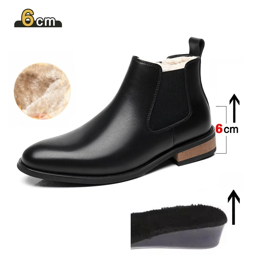 

Men's 6cm Lift Chelsea Boots Winter Lined Pointed Toe Leather Boots