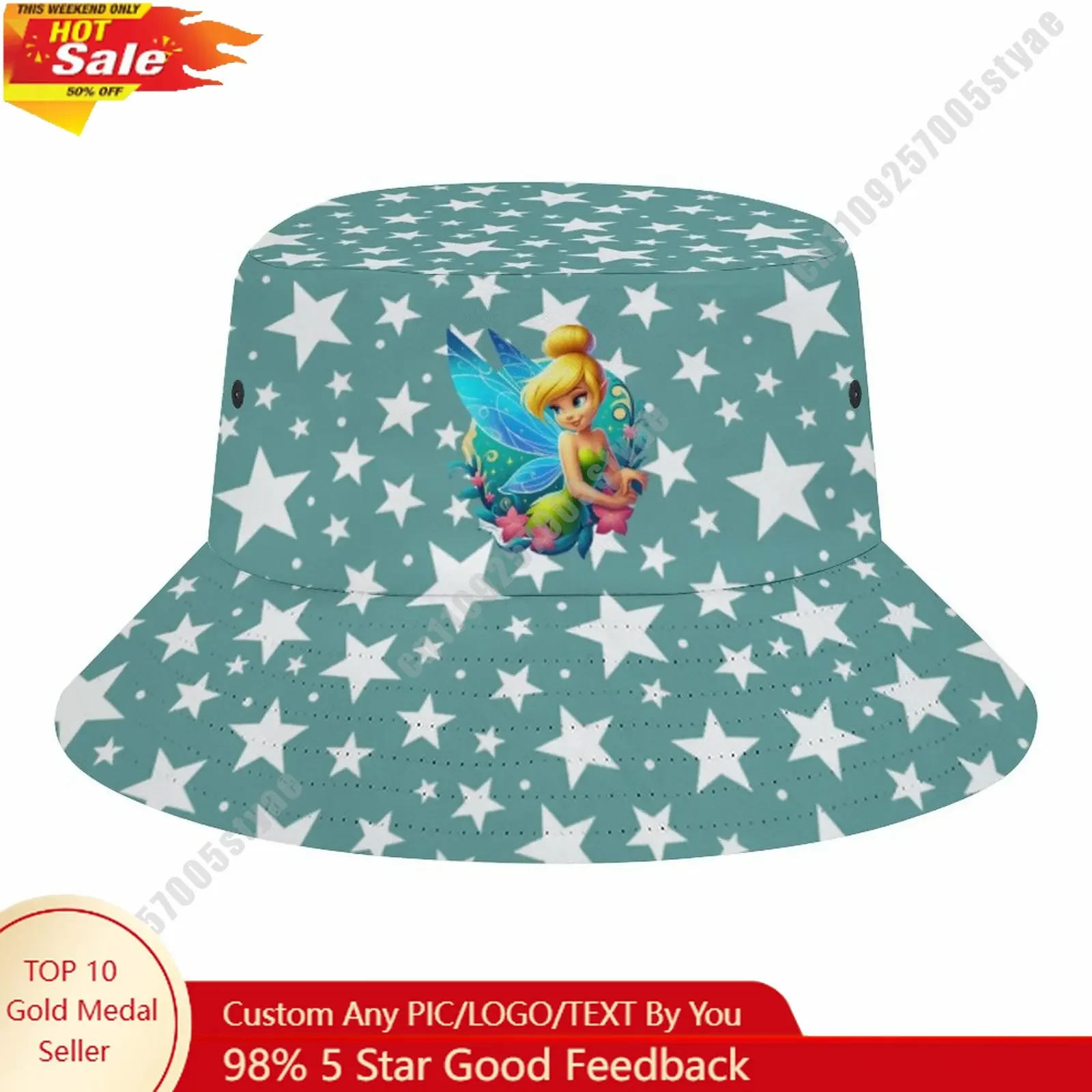 

Tinker Bell Bucket Cap Disney Cartoon DIY Custom Your Graphic Design Fisherman Hat Holidays Gift Sun Protection Fashion Hat