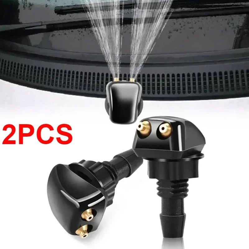 2Pcs Car Windshield Wiper Washer Spray Nozzle Fits Most Car Models Car Dual Holes Windshield Washer Nozzle Wiper Water Spray Jet