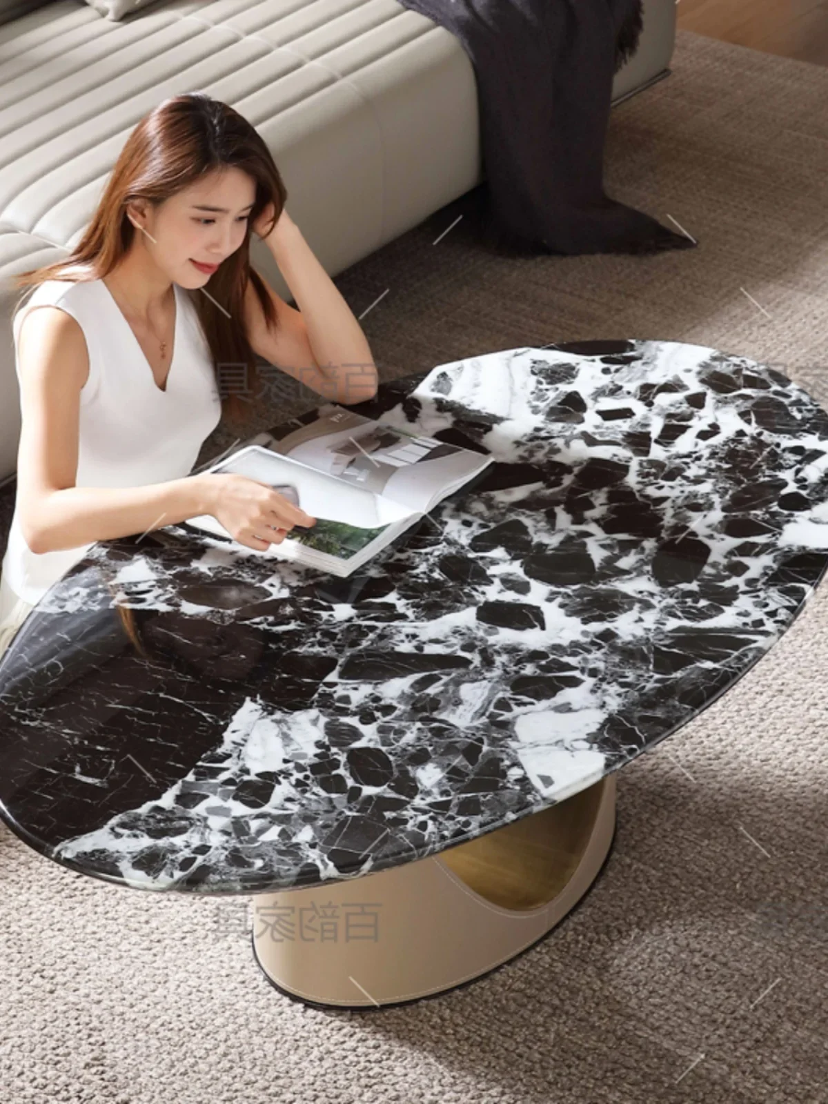 Creative Oval Marble Coffee Table Villa High-End Coffee Table Home Living Room Minimalist