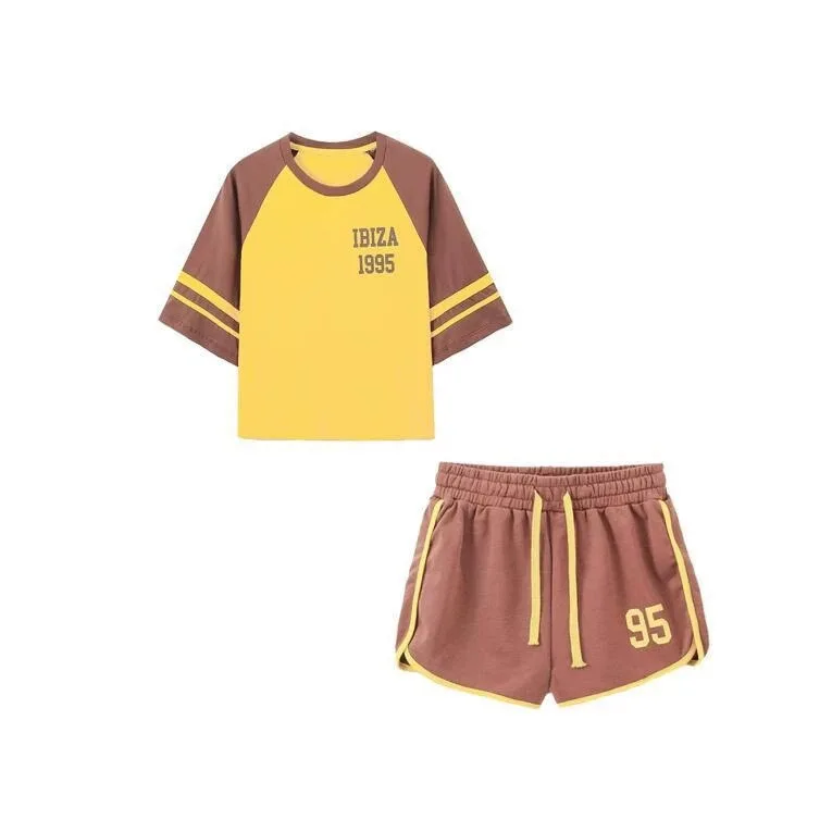 

Withered 2026 New Women's Round Neck Short Sleeved Printed Top Casual Shorts Two Piece Set Women's Suit Ropa Mujer