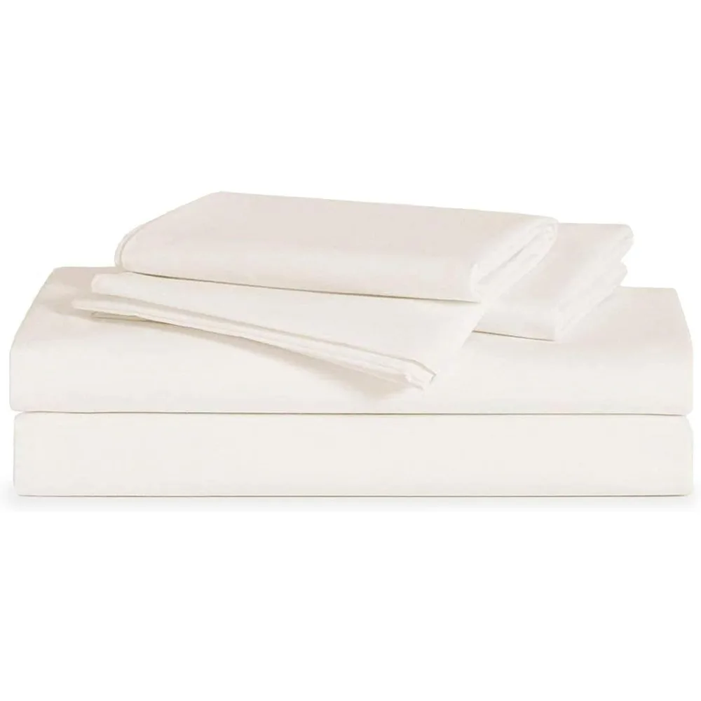 Luxury Sateen 4 Piece Sheet Set - 100% Cotton, Queen Size in Cream - 1 Fitted Sheet, 1 Flat Sheet, 2 Pillowcases