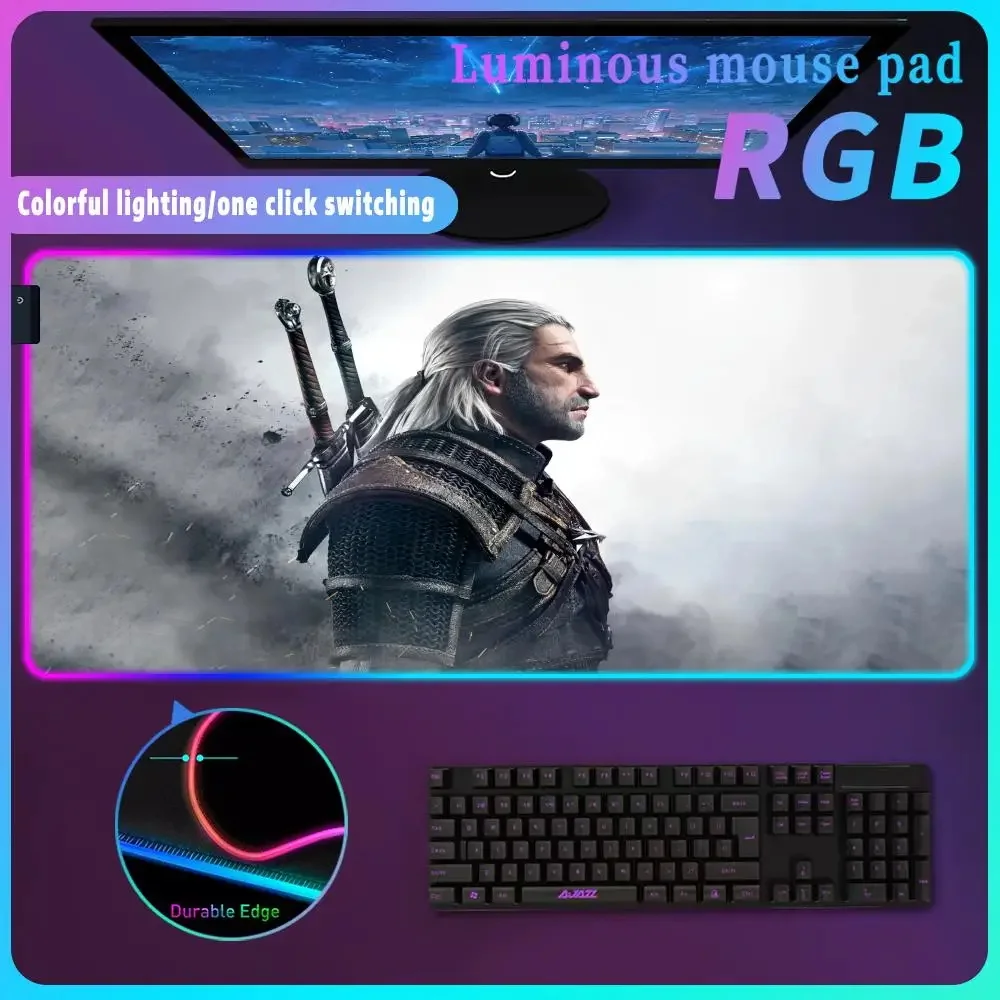 Imagem -04 - Rgb Led Computer Mouse Pad com Fio Desk Protector Backlight Luminoso Cool T_the W_witcher Gamer Deskpad Anime pc