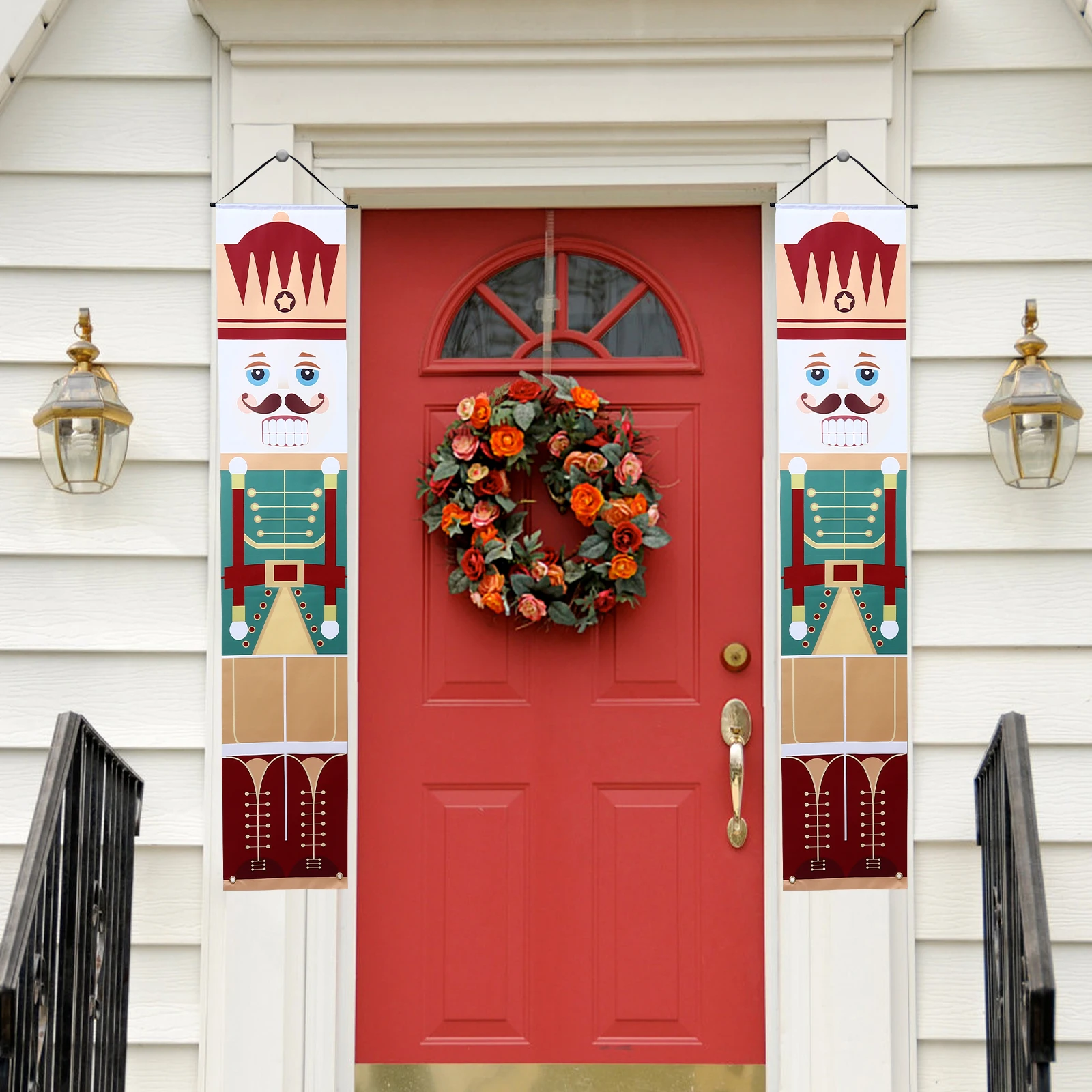 

1 Pair Christmas Decoration Walnut Soldier Door Hanging Couplet Festive Banner Wall Porch Pendant Xmas Decorative Curtain For