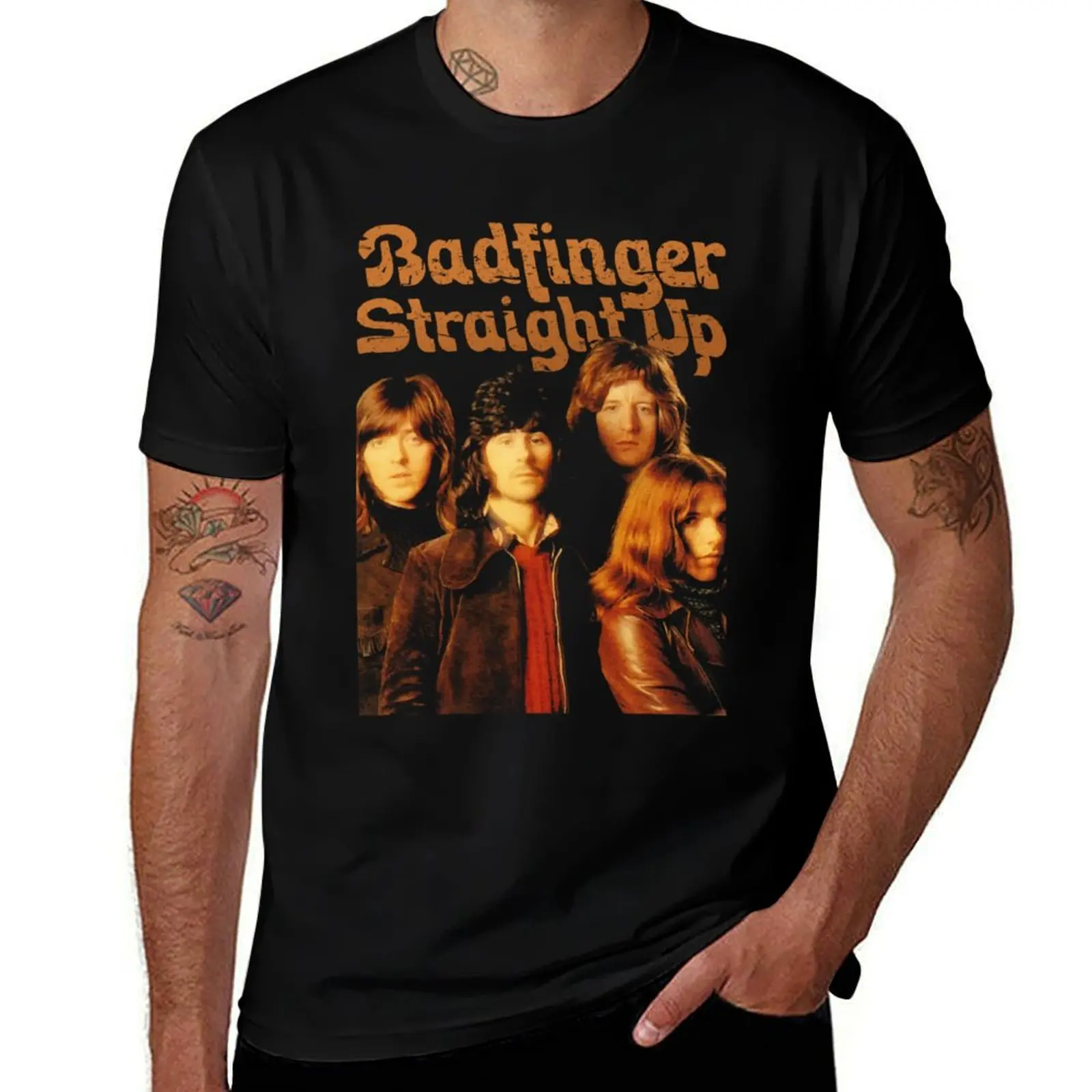 

t heavy cotton BADFINGER cotton man T-Shirt shirts Up Straight BAND t shirt man