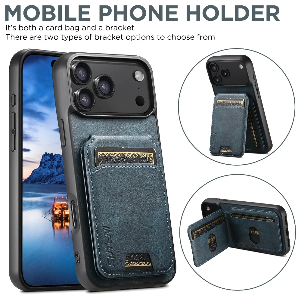 

Магнитный чехол-кошелек из вощеной кожи для iPhone 17 Pro Max, Air 16e, 16, 15 Plus, 14, 13, 12, 11, Xs Max, Xr с отделениями для карт