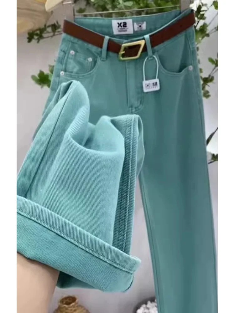 

Dopne Girl Lake een Denim High Waist Straight Leg Wide Leg Pants Spring Autumn New Sle plus Size Slimming Effect