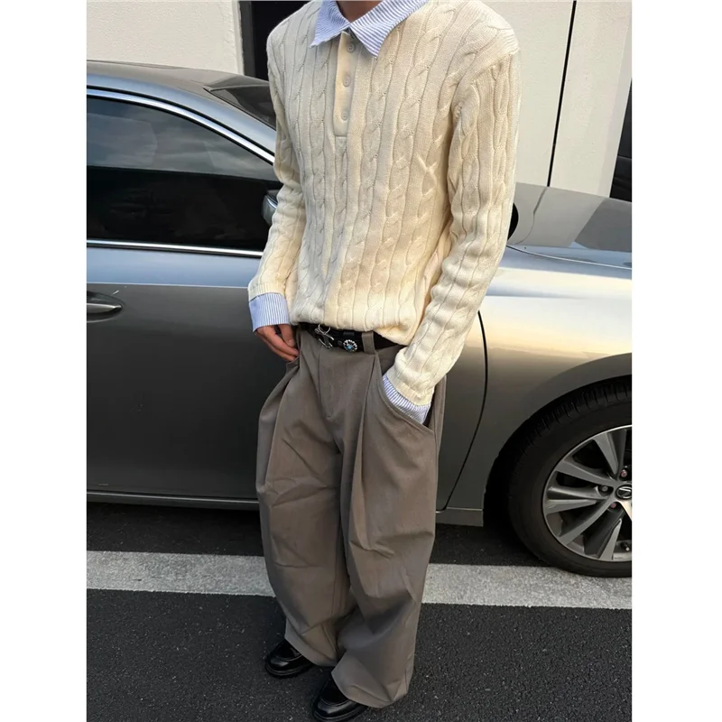 

Men's Loose Knitted Long Sve Sweater Twisted Stripe Cleanfit Autumn Winter Faion Classic Money Sle Top Quali Material