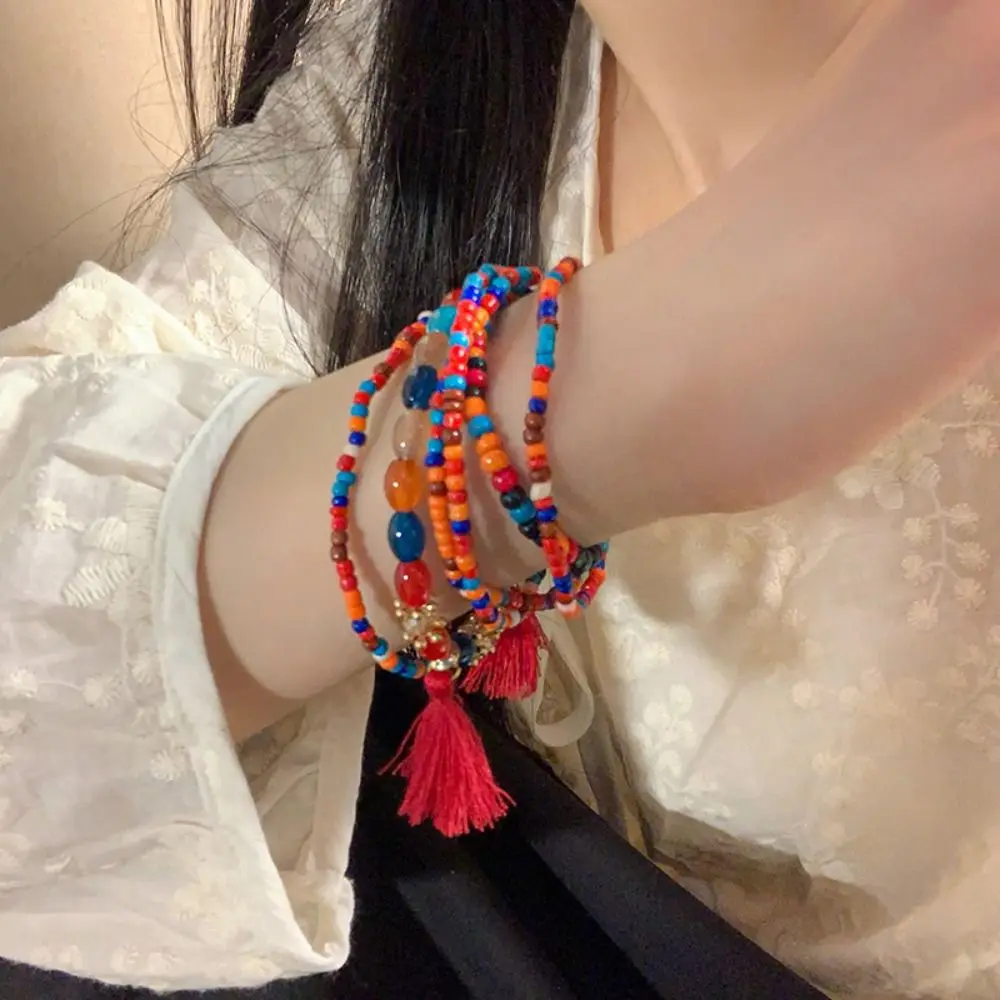 Multi Layer Bohemian Beaded Bracelet Colorful Bangle Bohemian Vintage Bracelets Tassel Charm Beads Line