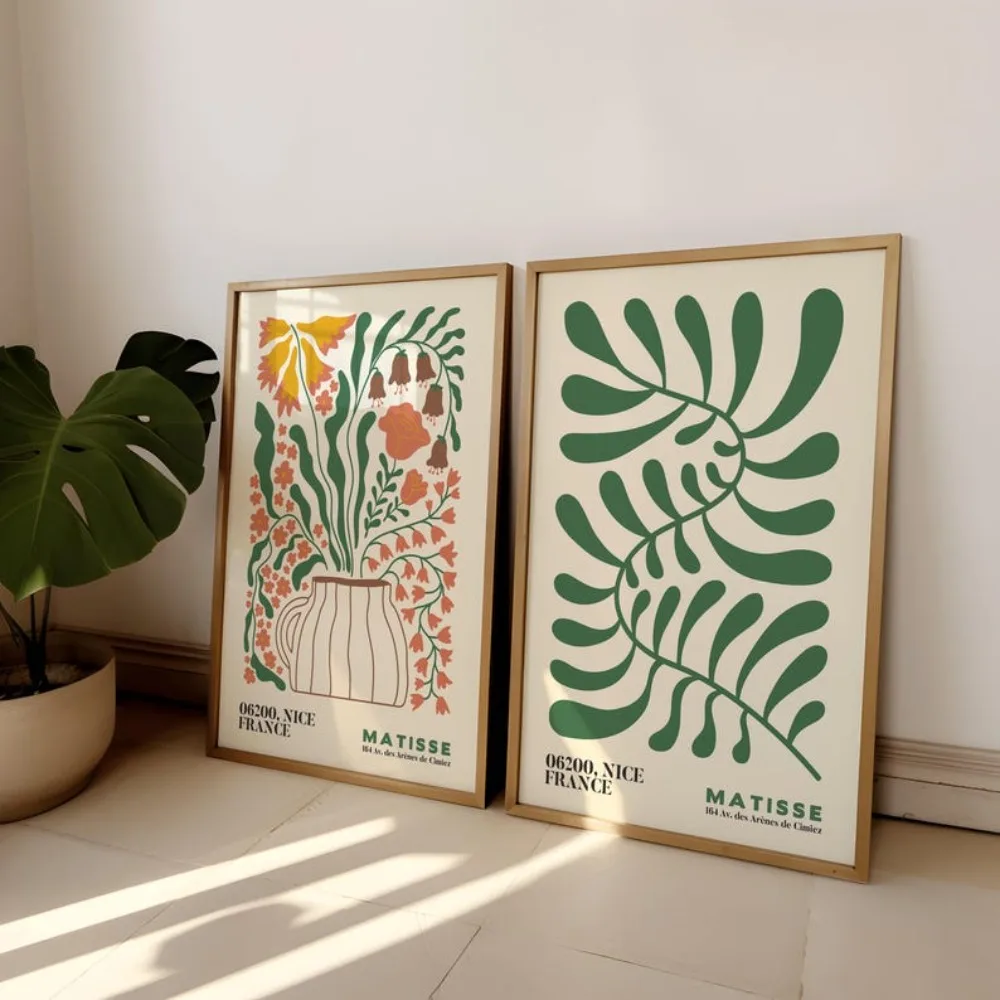 2 flores Matisse sin marco, arte floral bohemio, decoración de pared del dormitorio, impresiones de sala de estar, impresiones artísticas modernas de mediados de siglo de exposición