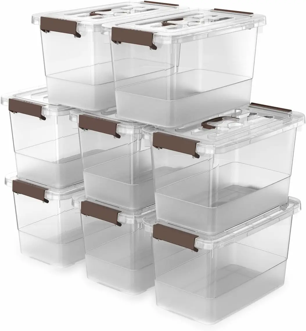 

8 Packs Clear Plastic Storage Bins with Lids/Handle, 7 Quart Storage Latch Organize Boxs, Stackable