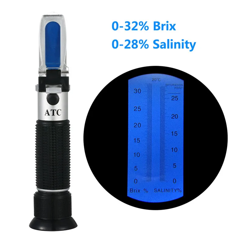 

Yieryi 2 In 1 Refractometer 0-28% Salinity Meter & 0-32% Brix Meter with ATC Dual Scale Automatic Temperature Compensation