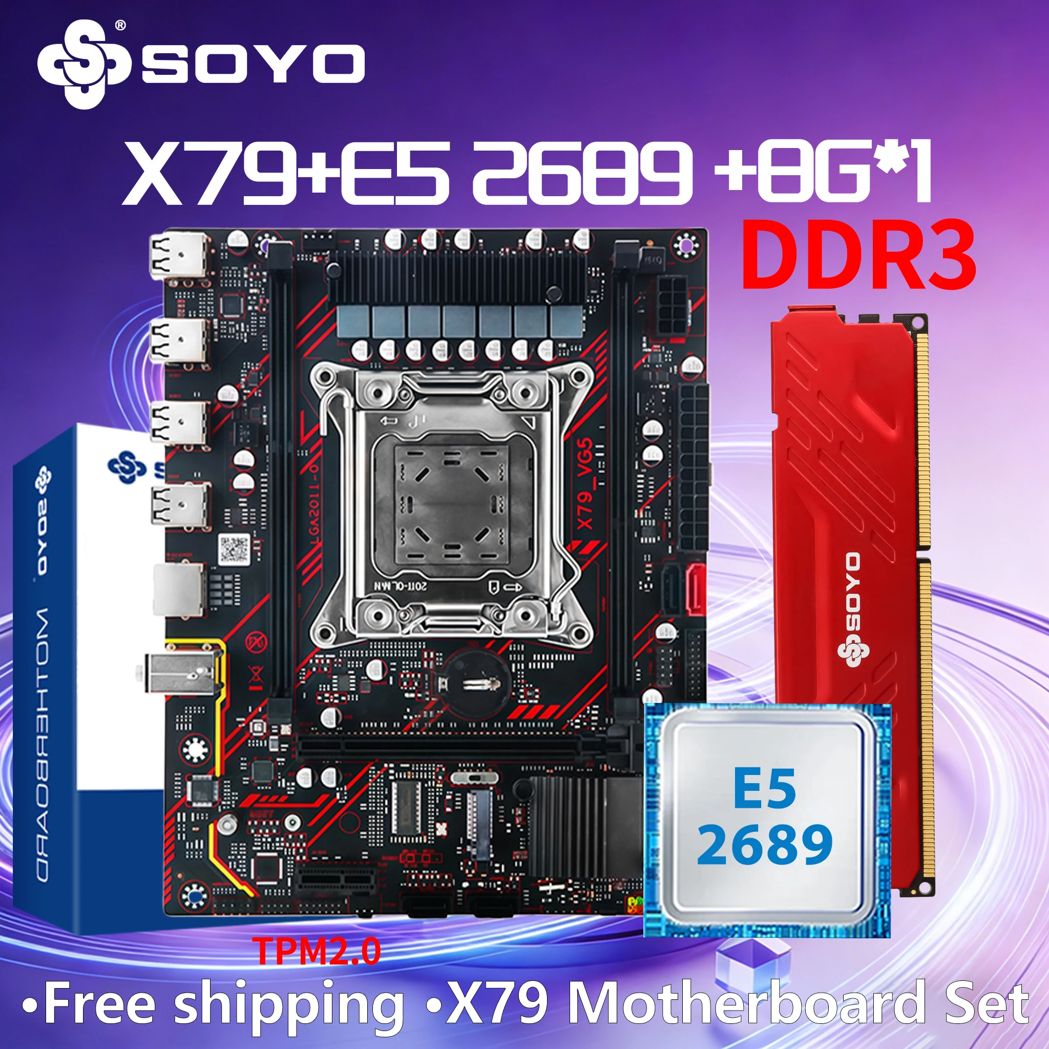 Placa base para juegos X79 DUAL, Intel LGA2011-0 SOYO E5 2689CPU DDR3 8G RAM TPM2.0, componentes de ordenador, placa base para PC, PCIE3.0*16