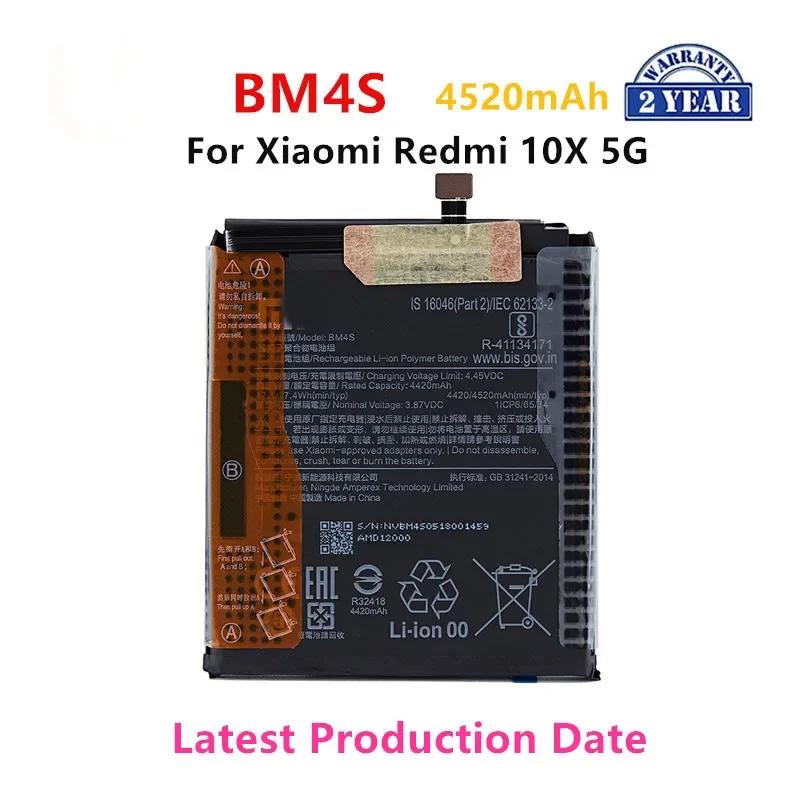 

100% Orginal BM4S 4520mAh Battery For Xiaomi Redmi 10X 5G BM4S High Quality Phone Replacement Batteries