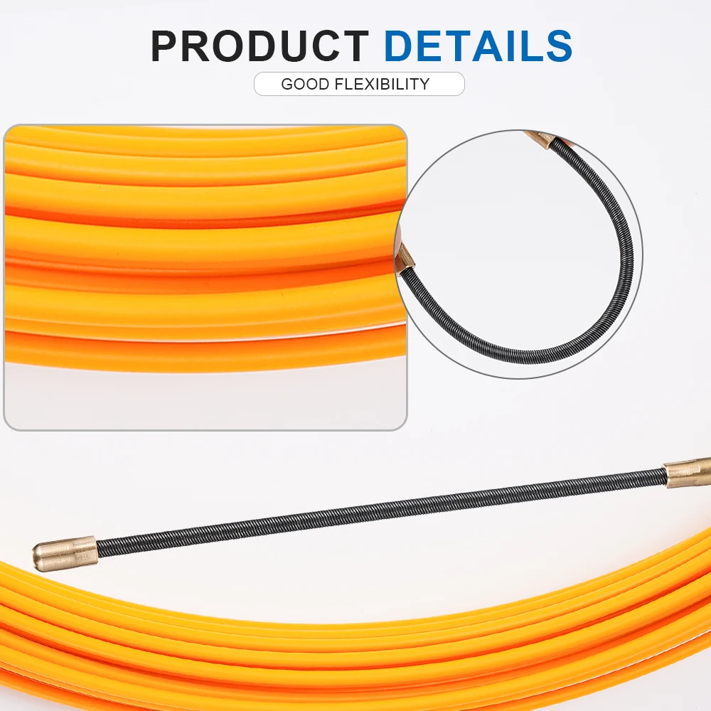 3mmFiberglass Cable Puller Wall Wire Conduit Fish Tape Yellow Cable Cable guide Electrician Pushing Tape 5/10/15/20/25/30/40/50M