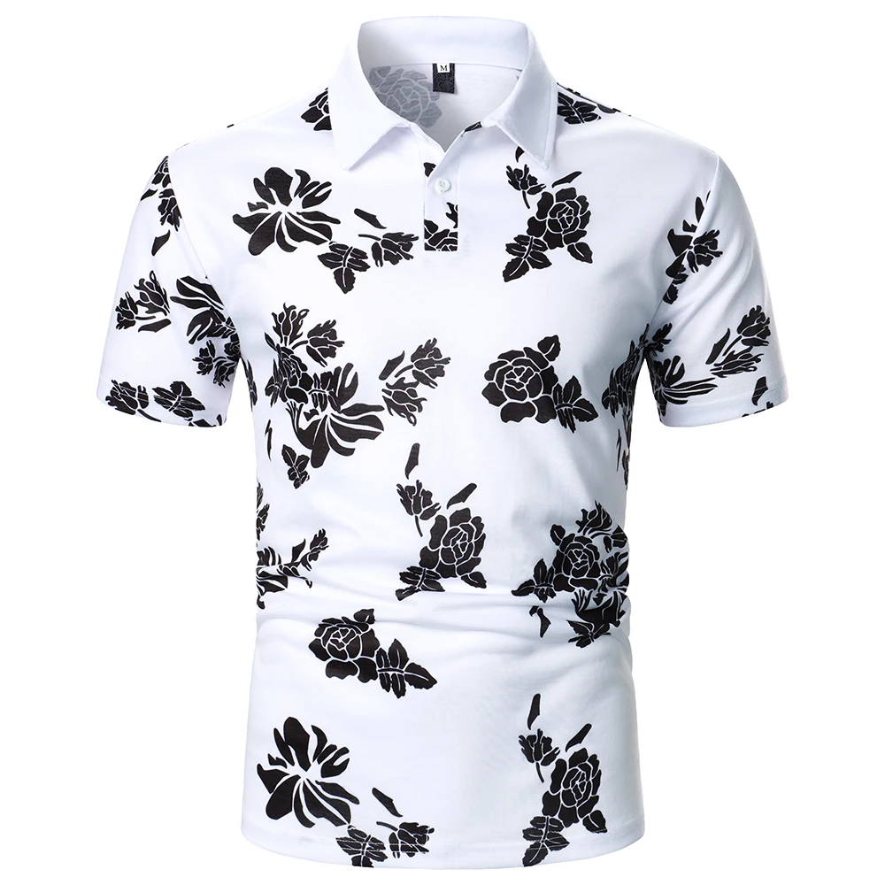 Men Short Sleeve Polo Shirt Floral Pattern Digital Printing Top Streetwear Casual Fashion Holiday Men Lapel Polo Shirt