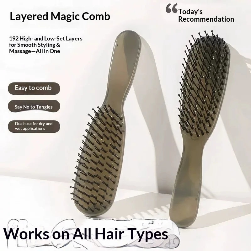 Layered comb, anti-static, resistant to frizz and knotting, suitable for both wet and dry hair. Suitable for all hair types.
