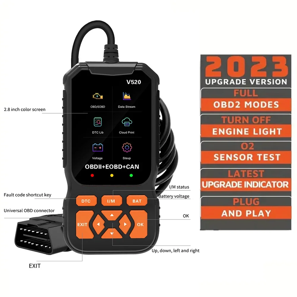 V520 Car Full OBD2/EOBD Scanner Check Auto Engine System Car Diagnostic Tools Automotive Professional Code Reader Scanner