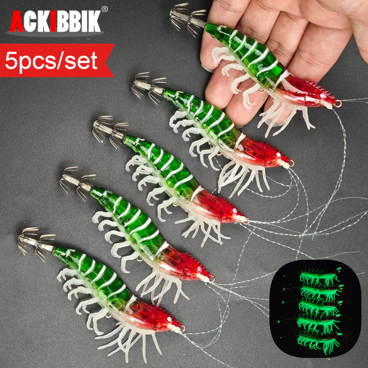 5pcs Simulation Shrimp Fishing Lure Saltwater Shrimp Prawn Lure Squid Jig Fishing Lure Cuttlefish Fishing Accessories Octopus
