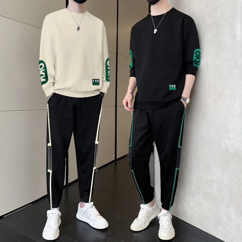 

New men's casual sportswear autumn and winter wear fleece crew neck sweater with handsome men's clothes tracksuit men