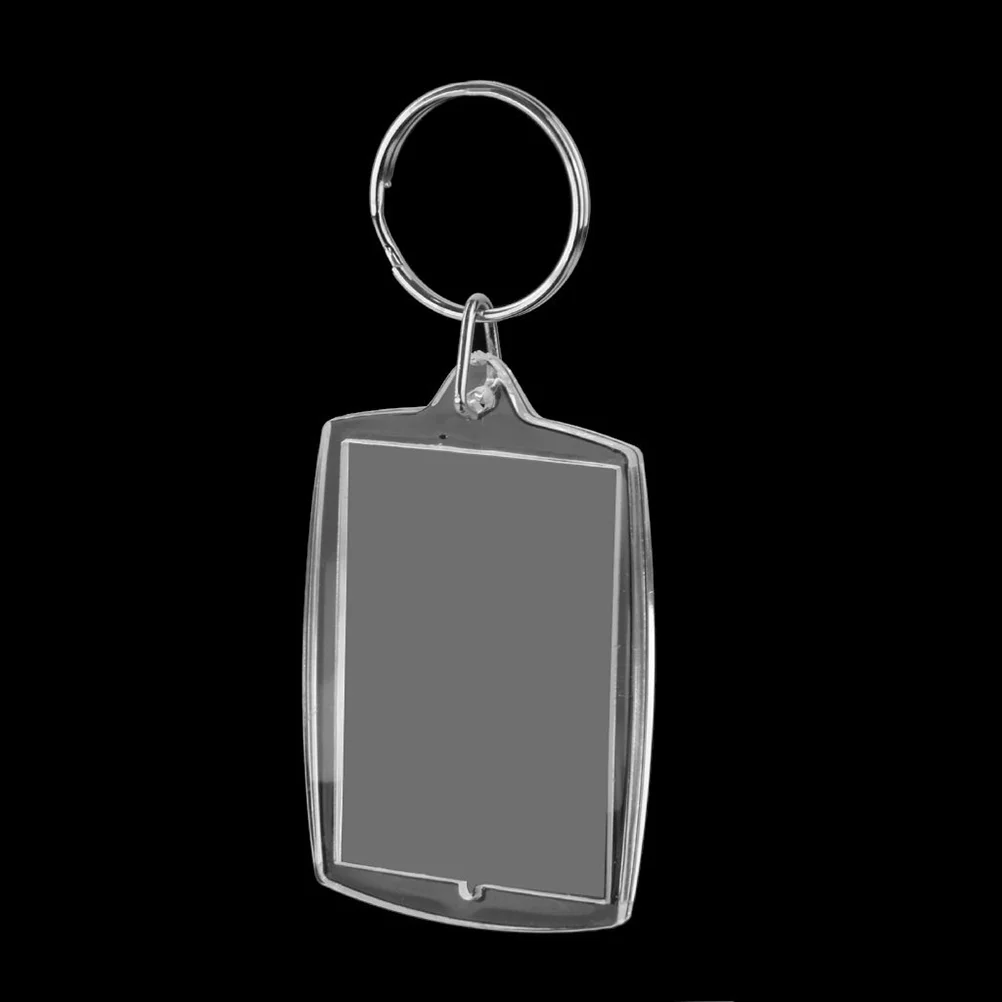 100pcs Transparent Blank Acrylic Insert Photo Picture Frame Keyring Keychain Key Holder DIY Split Ring Key Chain Gift