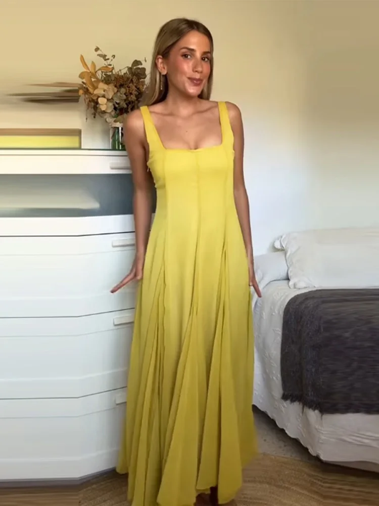 

Elegant Pleated Big Swing Ruffle Dress Women Backless Sleeveless A-line High Waist Party Vacation Dresses 2025 Summer Vestidos