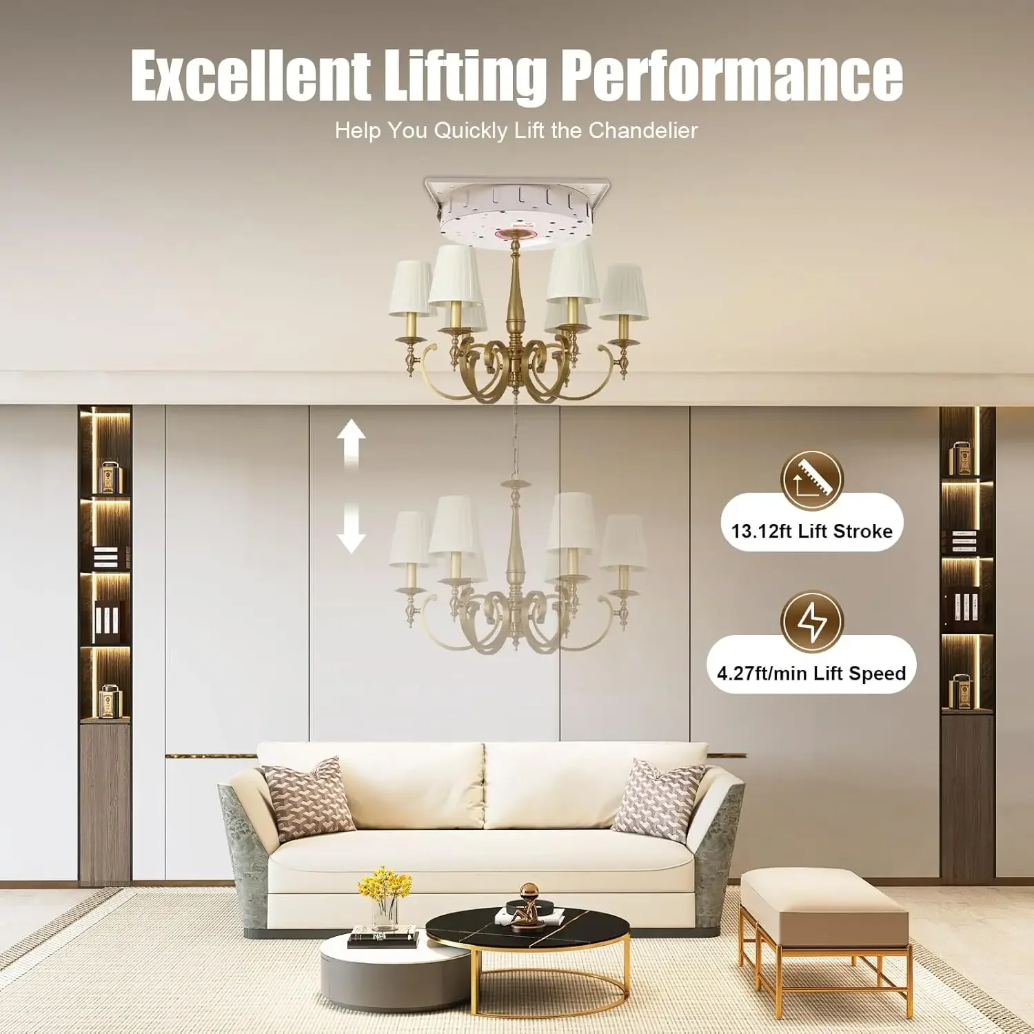 

Электрический подъемник для люстры, система подъема люстры 2-в-1 с дистанционным управлением и настенным выключателем, подъемник для люстры для виллы