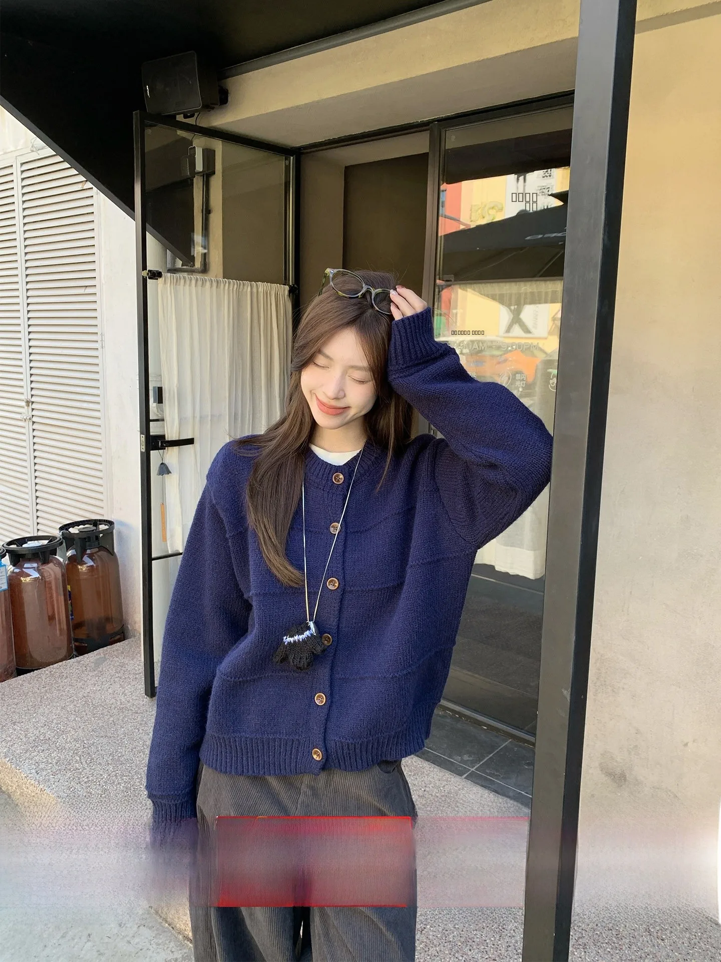 

Вязаный свитер-кардиган Morning Bloom Lazy Sle класса люкс для женщин, осенне-зимняя свободная верхняя одежда, повседневный стиль, круглый вырез, длинный рукав