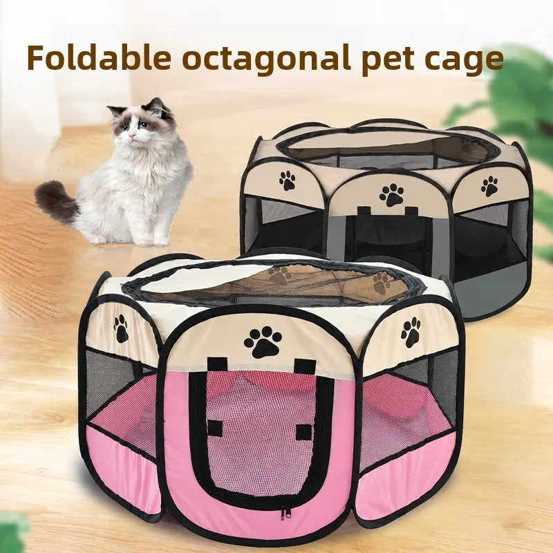 Foldable Octagonal Pet Tent with Scratch-Resistant Enclosure for Dogs and Cats, Portable Bed and Birthing Den for Indoor Use