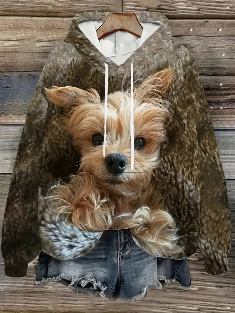 الخريف لطيف القط الكلب هوديس الحيوان ثلاثية الأبعاد طباعة المرأة موضة قمصان سويت شيرت بقلنسوة البلوز Y2K القمم رياضية للجنسين معطف الملابس #6