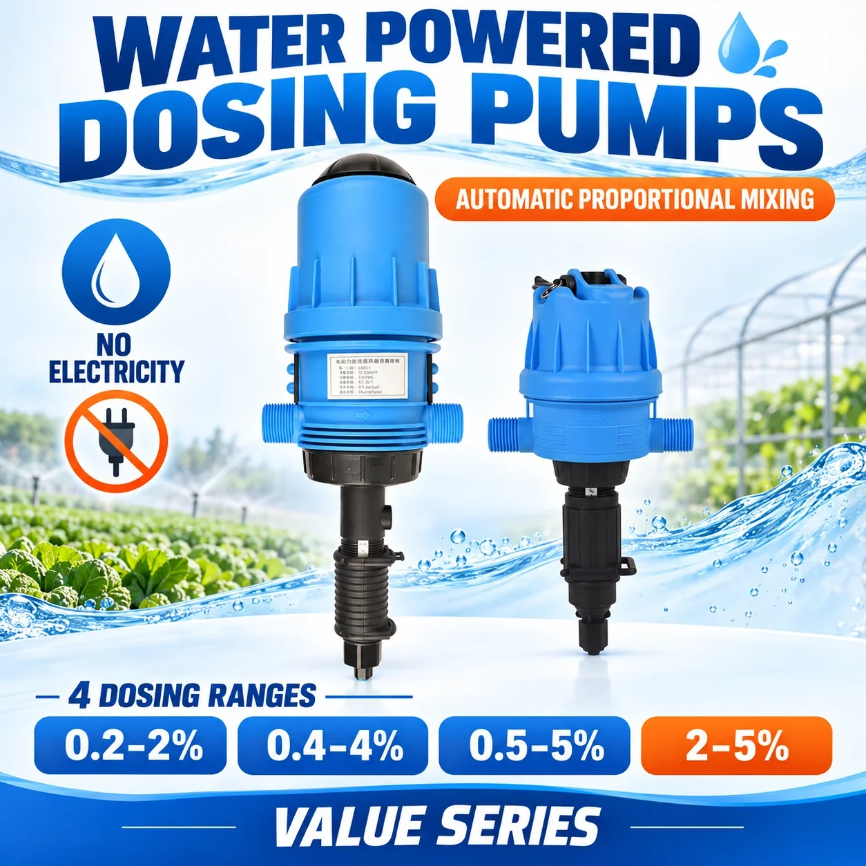 Water Powered Proportional Dosing Pump Automatic Fertilizer Injector for Irrigation Greenhouse Livestock Farm Watering System