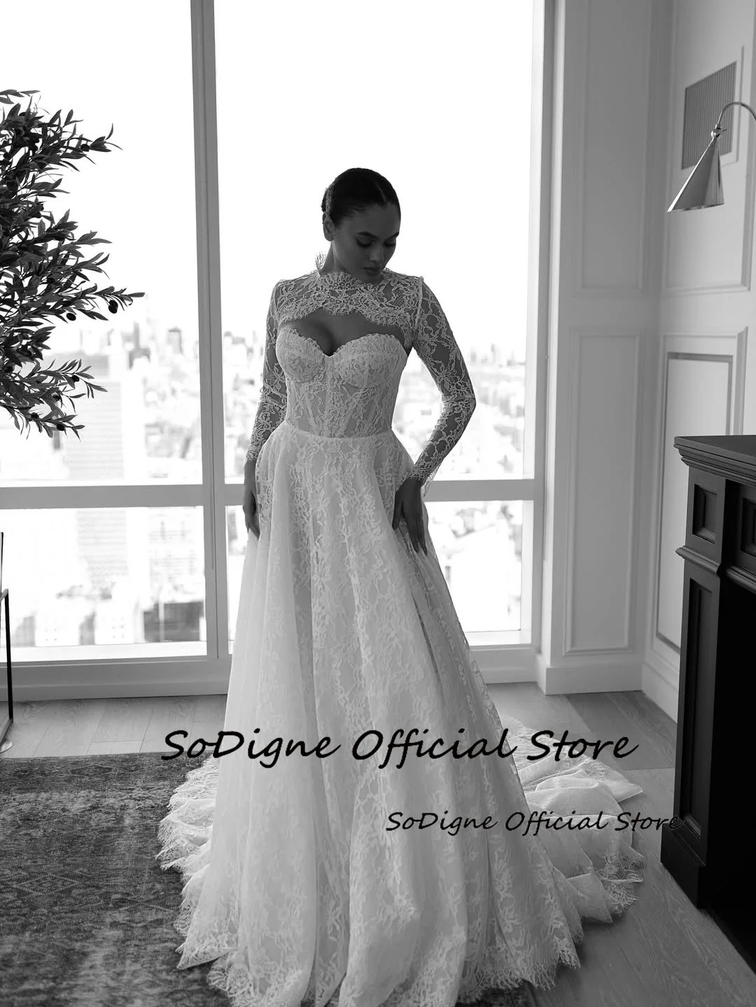  SoDigne A-line Lace Wedding Dresses Sweetheart Bridal Dress with Jacket Boho Long Bride Gown vestidos de novia Customized