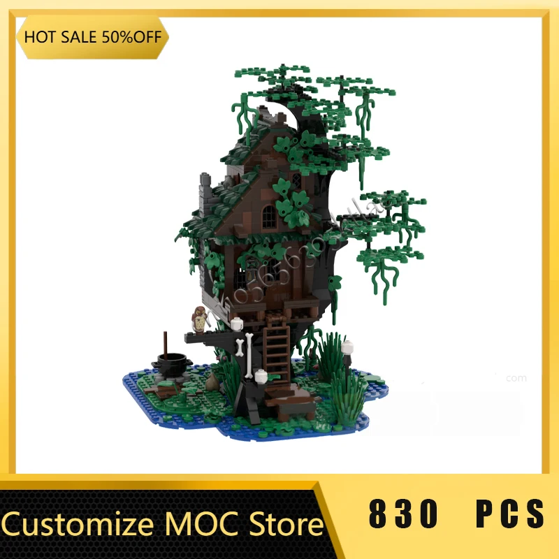 Modèle de maison d'arbre avec détails foncés, blocs de construction modulaires, assemblage pour enfants, jouets d'exposition, cadeau Surprise de Festival, 830 pièces, offre spéciale