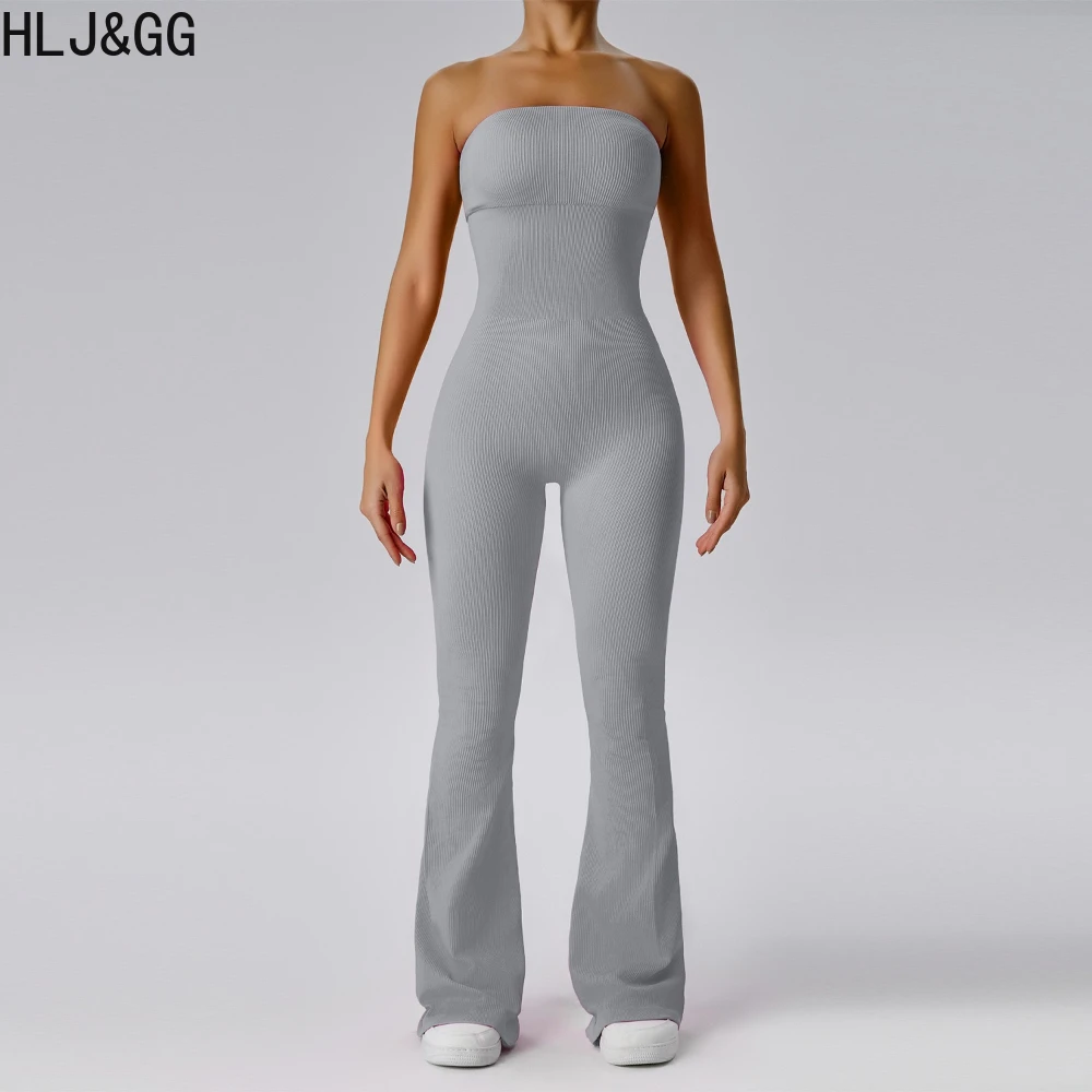 HLJ&GG Sexy Off Shoulder Bodycon One Piece Jumpsuits Women Slim Hip Lift Sleeveless Backless Sporty Playsuits Female Overalls