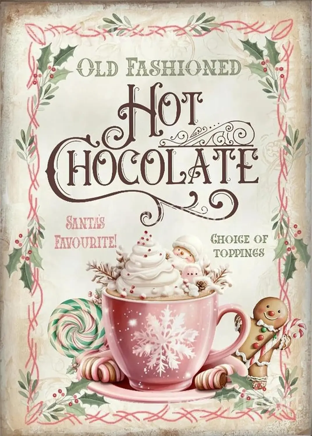 Pink Hot Chocolate Sign Christmas Cocoa Wall Decor Holiday Tin Sign Poster?Wall?Plaque?Vintage?Kitchen?Farm?Yard?Garage?Clu sign