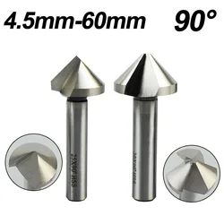 4.5-60Mm Hss6542 M2 Verzonken Boor 1 Fluit/3 Fluiten 90 Graden Ontbramen Afschuining Cutter Voor Staal Ijzer Aluminium Metaal