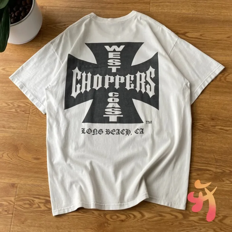 White Summer West Coast Choppers Tshirts American Street Loose Cross Scroll Print Slogan Logo Men Women Long Sleeves Tops - view 6