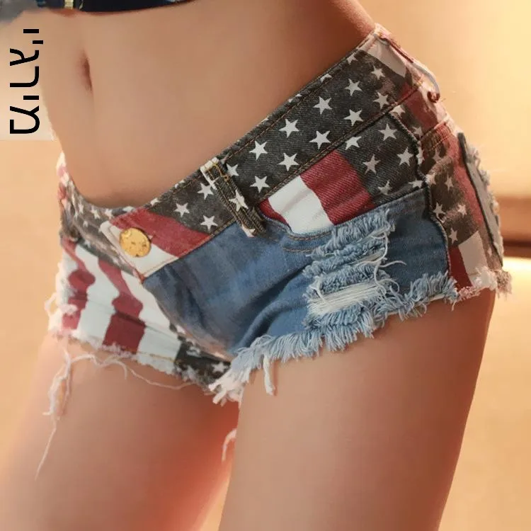 

Low Waist Denim Shorts Women's Sexy Club Hole Cotton Straight Leg Commuter Style Torn Jeans Casual Fashion Mid-Age Women