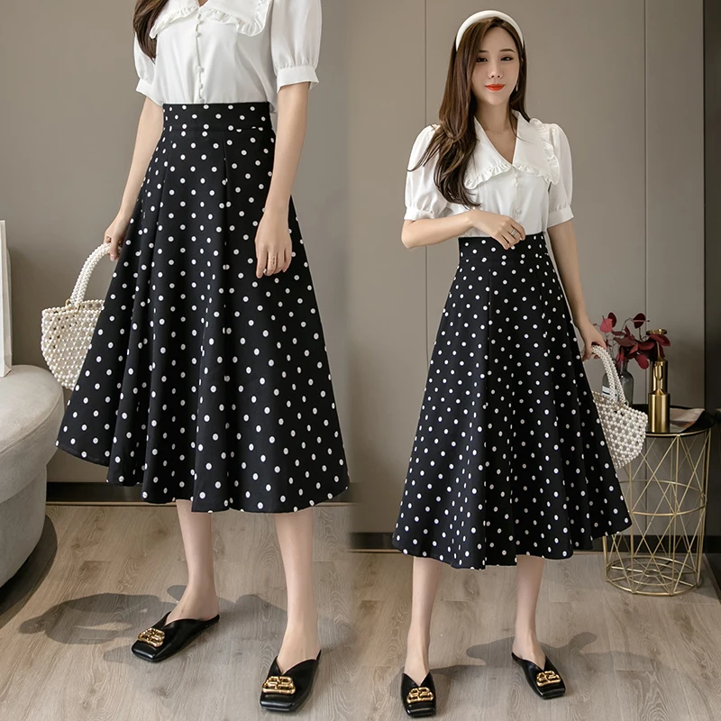 Ladies Cute Aesthetic Wave Point Skirt Women Clothing Female Spring Summer Fashion Casual Sexy Girls Kawaii Long Skirts PAK5106