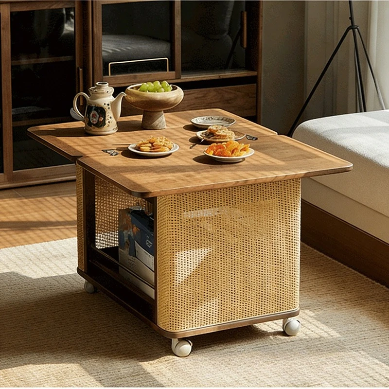 Sofa side table foldable coffee table small apartment living room side cabinet retractable dining table household trolley