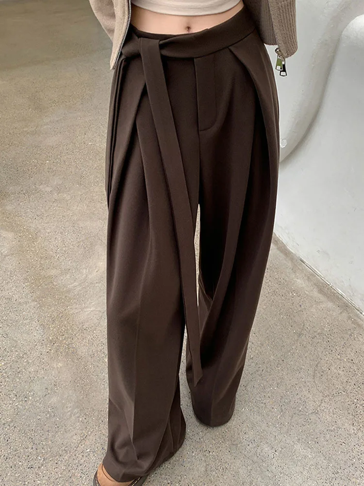 Grey Woolen Wide Leg Pants For Women's Autumn And Winter 2024 New Straight Tube Loose And Slim Drape High Waisted Casual Pants