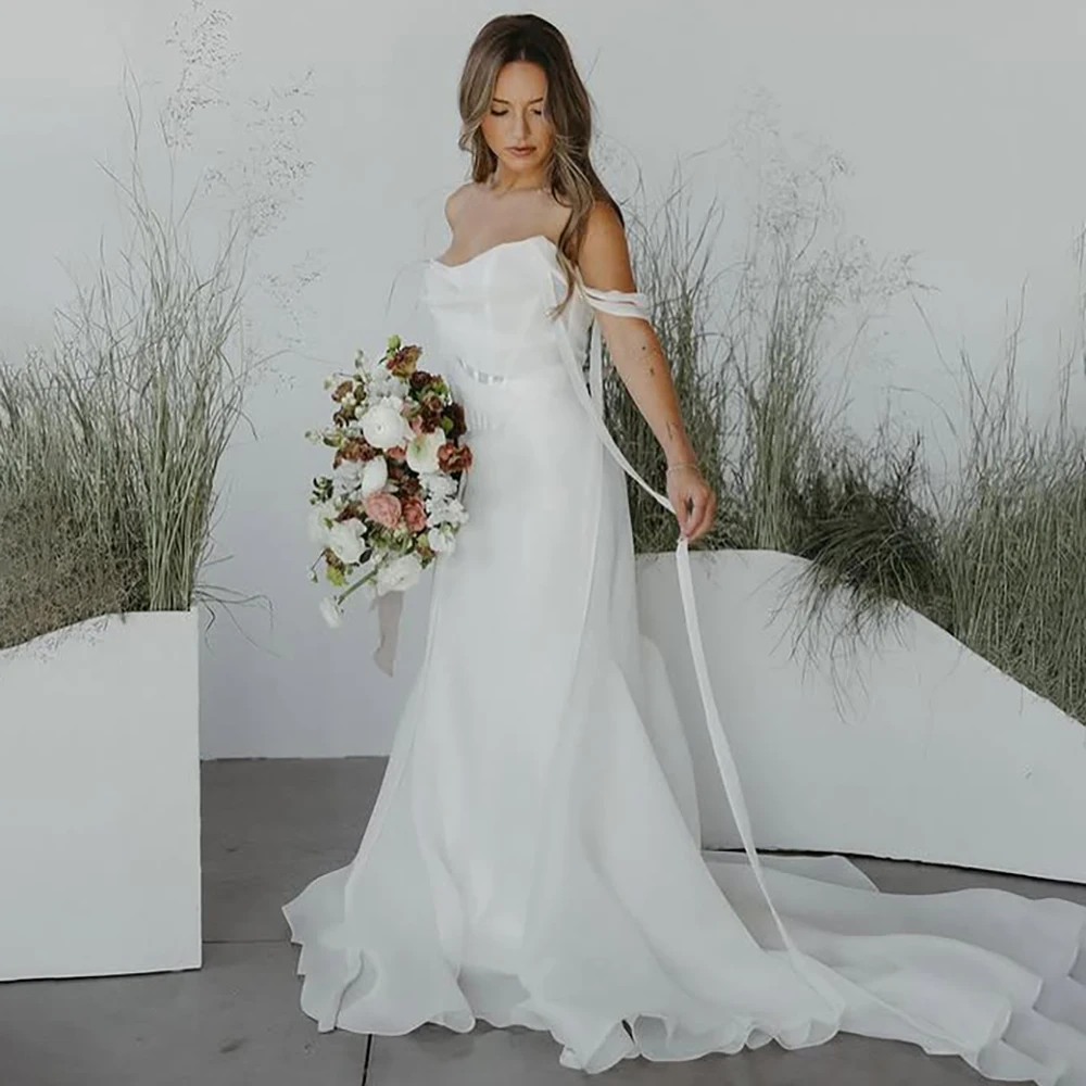 Scoop Strapless Neck Two Pieces Wedding Gowns Boned Corset Customized Plus Size Billowing Organza Sheath Fitted Bridal Dress
