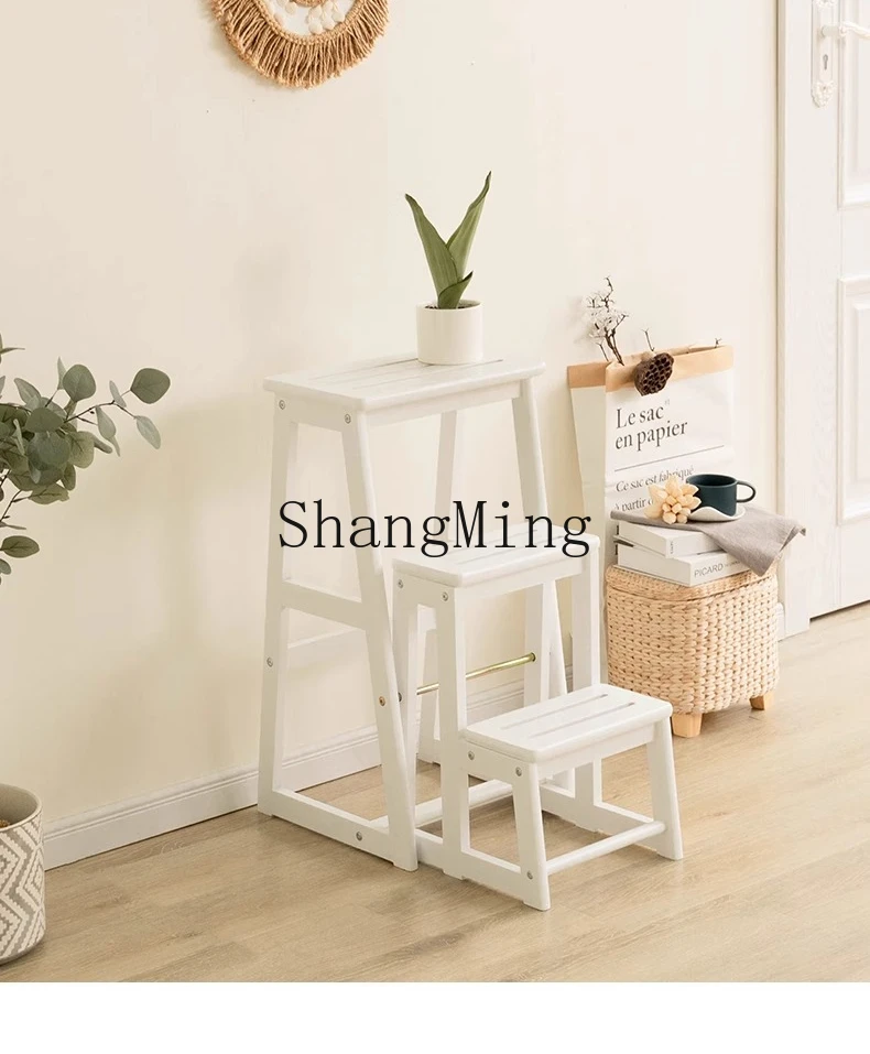 ZYY household high value solid wood three-story ladder stool dual-purpose folding ladder household wooden ladder indoor