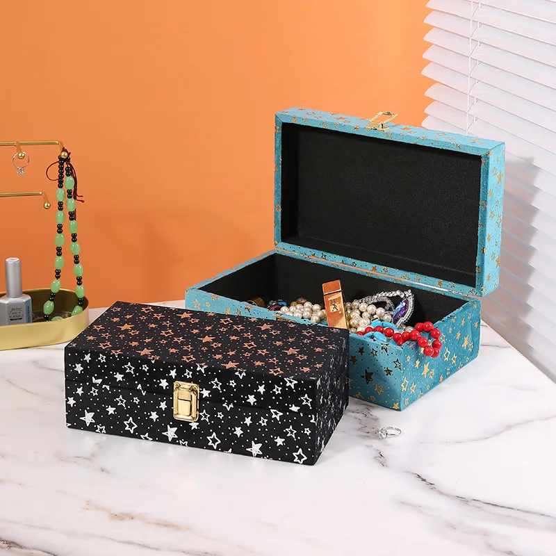 

‌Wooden Star Velvet Storage Box - Lockable Jewelry Organizer, Document Holder, Home Decor for Living Room/Office Desk‌