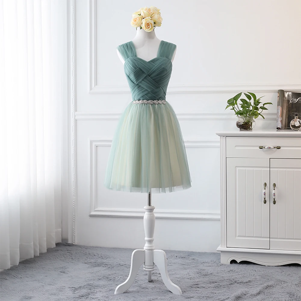 Elegant Green Bridesmaid Dress 3 Lengths Square Backless Off Shoulder A-Line Gown Unique Tulle Weave Texture Evening Vestido