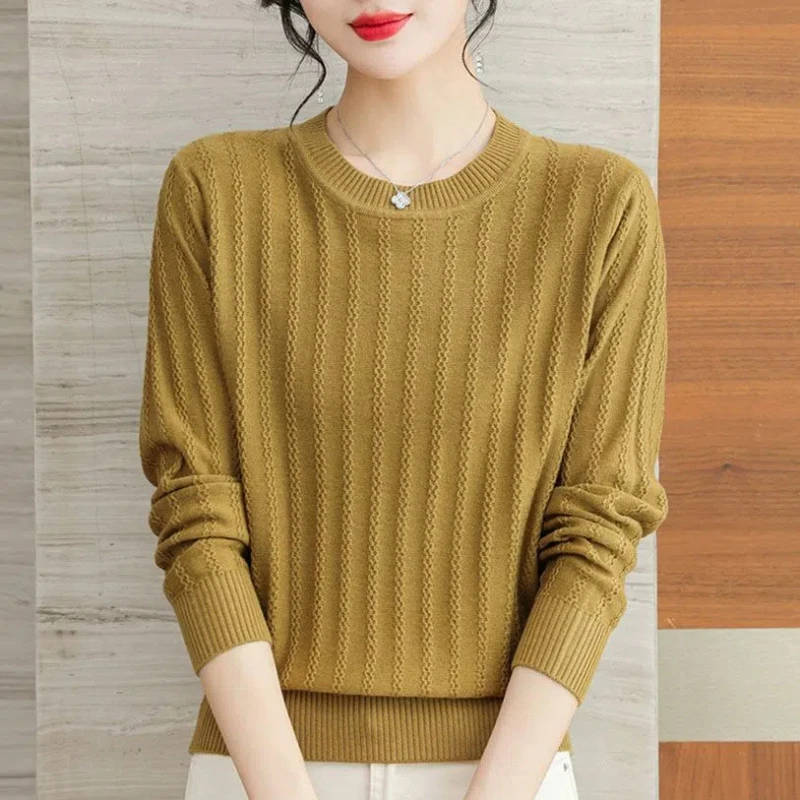 Simplicity Fashion Autumn Winter Sweaters New Women O-Neck Solid Wave Cut Korean Casual Long Sleeve Loose Pullovers Knitted Tops