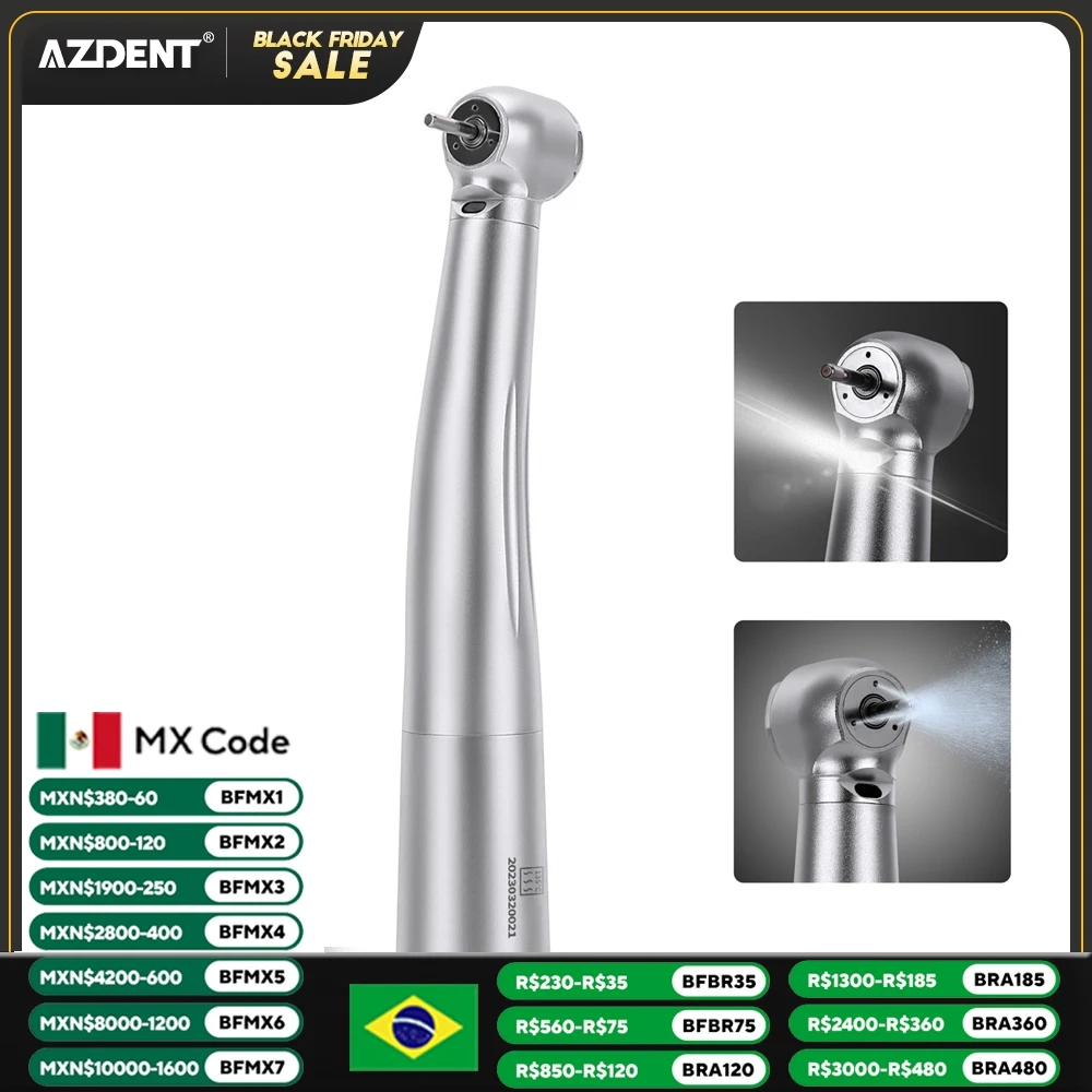 AZDENT Dental LED Fiber Optic High Speed Handpiece Triple Water Spray Standard Head Ceramic Bearing Dentistry Tool