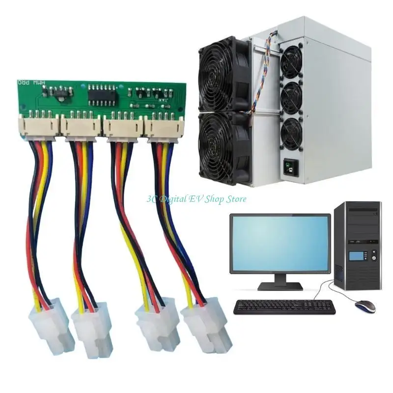 E74D 12V 4-in-1 Square 4Pin Fan Simulators Emulators for Antminer S21 S19kpro T21 KS5 KS5pro Fan Spoofer Dummer